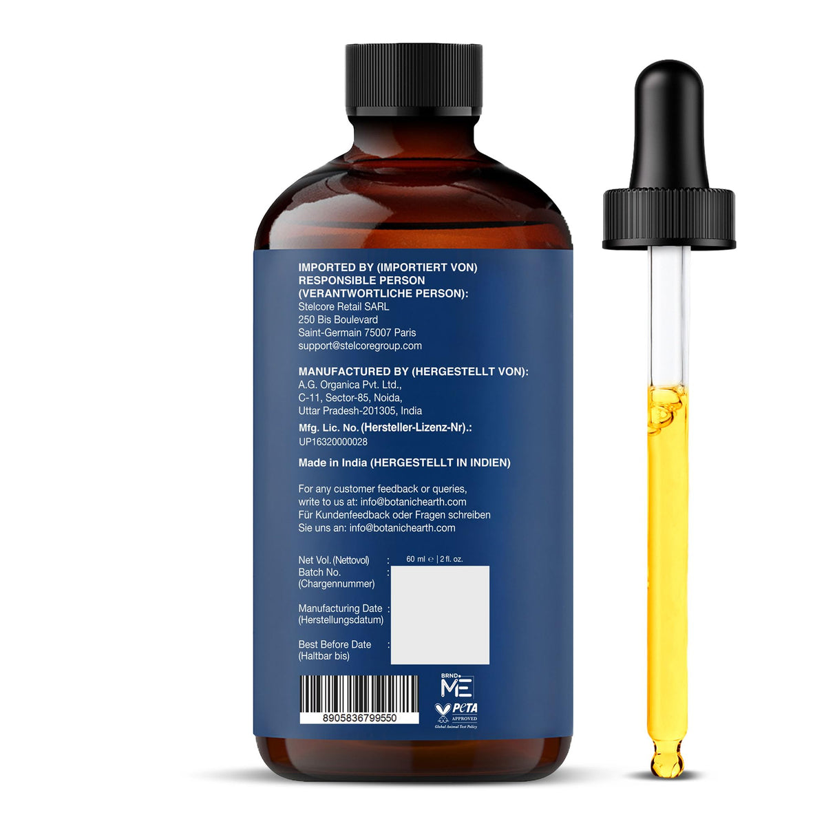 Botanic Hearth bottle in palm to show 2.0 fl oz size and travel-friendly benefit