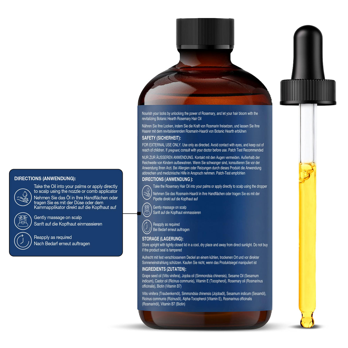 Botanic Hearth oil droplet on fingertip showing lightweight texture and quick absorption