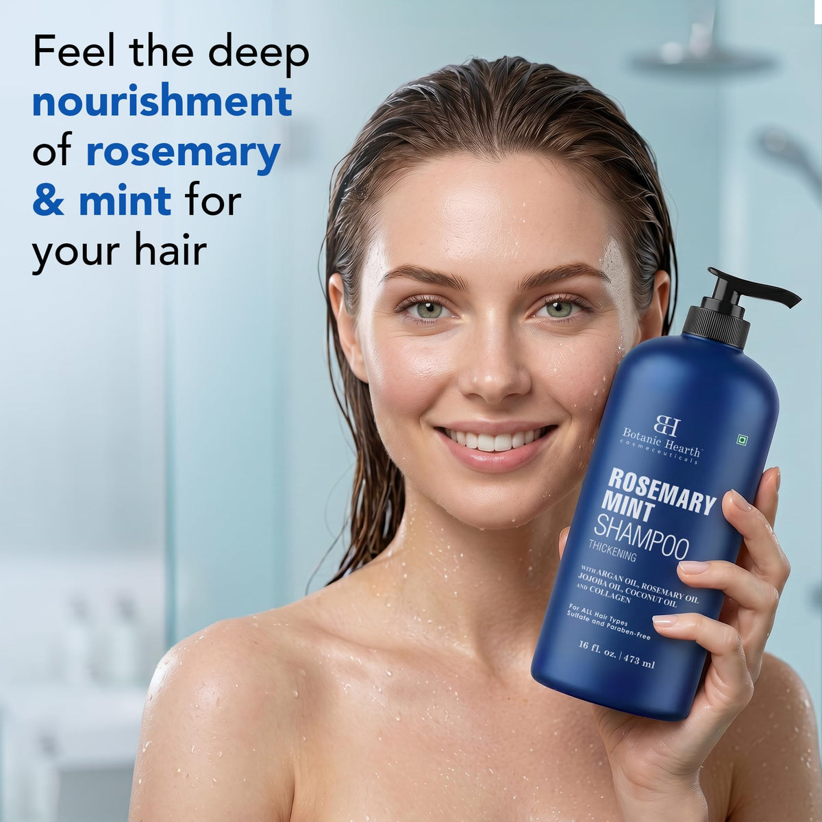 Botanic Hearth shampoo pouring to show lightweight texture and cleansing