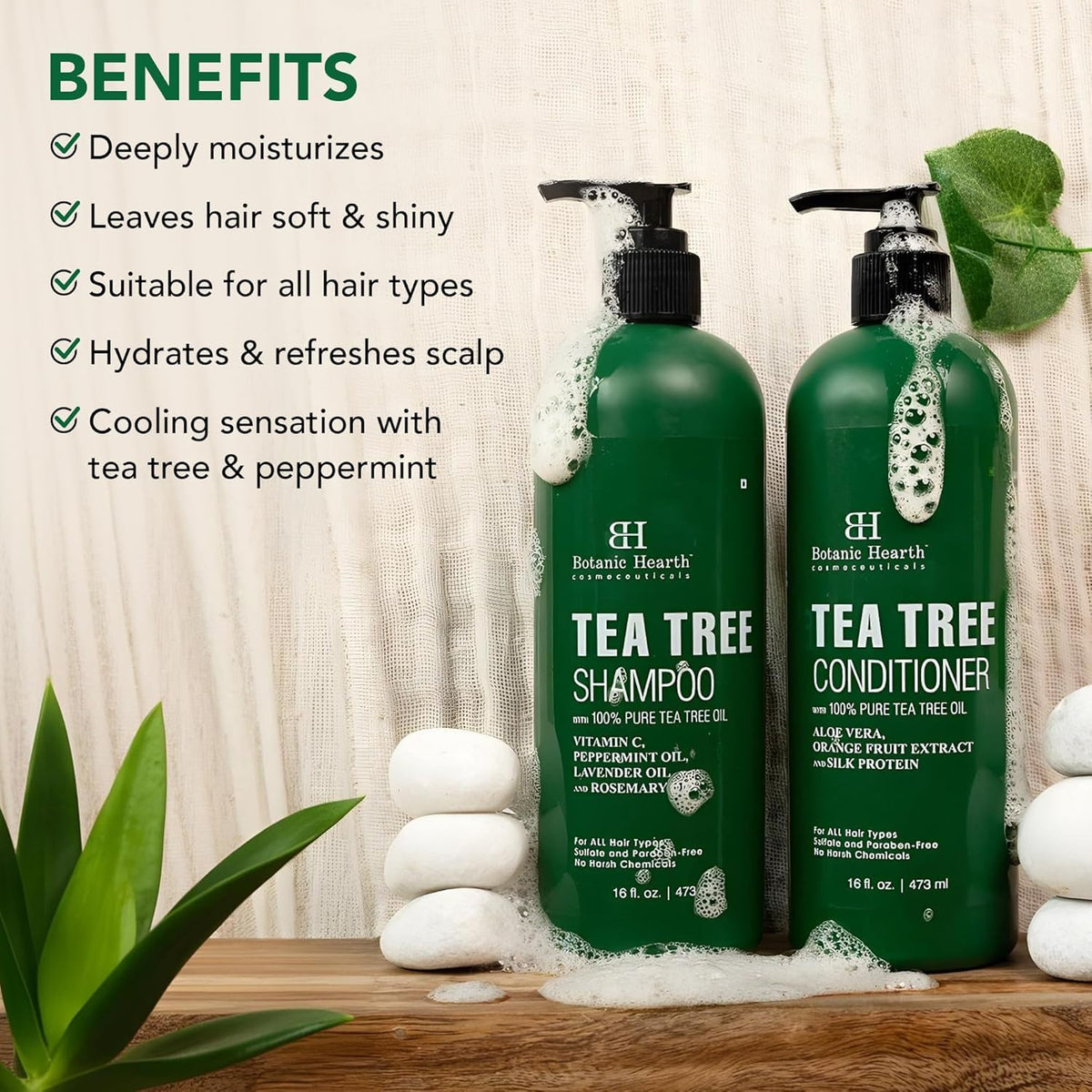 Botanic Hearth 16 fl oz bottle beside common objects to show true size and convenience