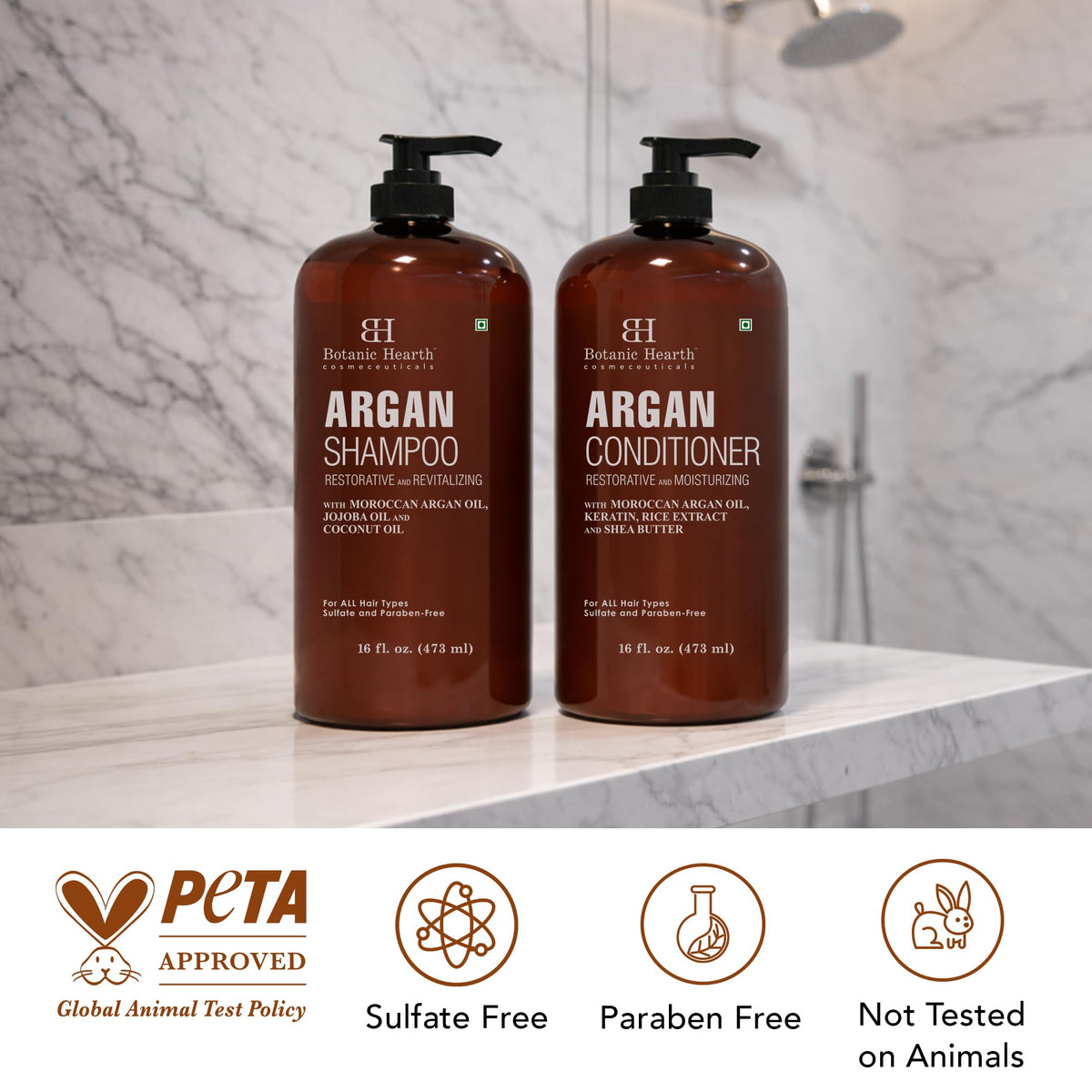 Botanic Hearth size comparison beside a hand to show 16 fl oz