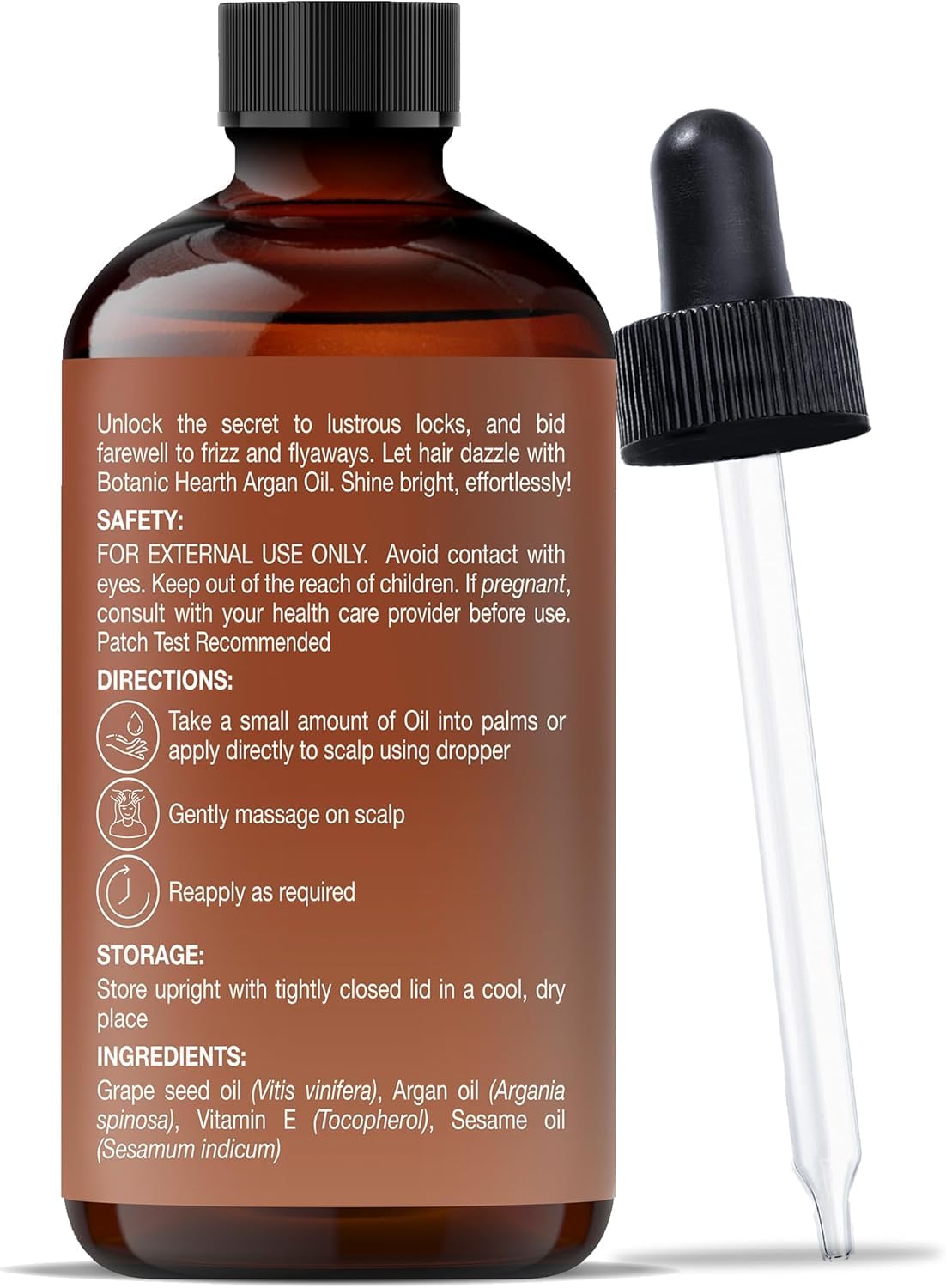 Botanic Hearth bottle next to hand showing 4 fl oz scale and portability