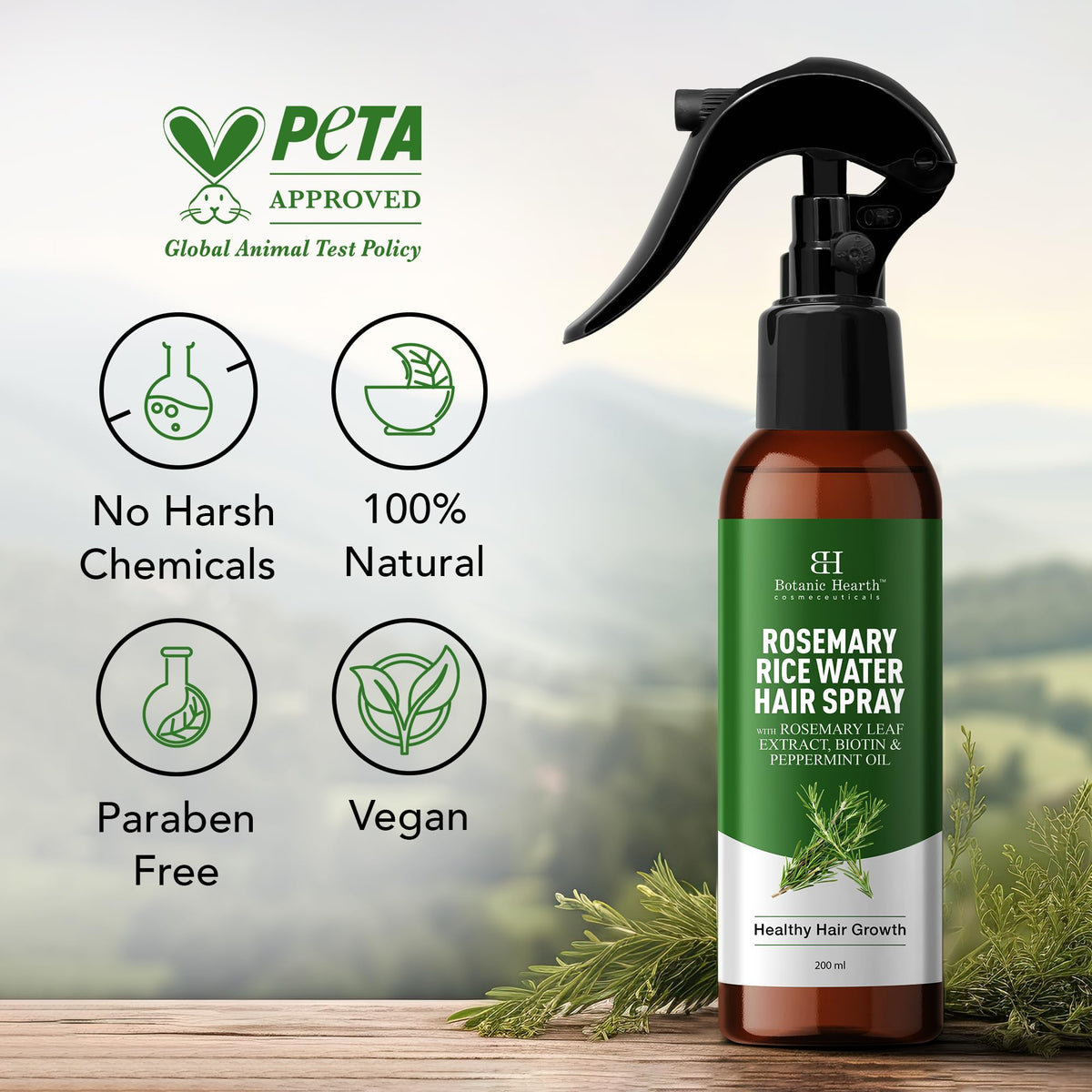 Botanic Hearth spray applied to scalp illustrating targeted root treatment