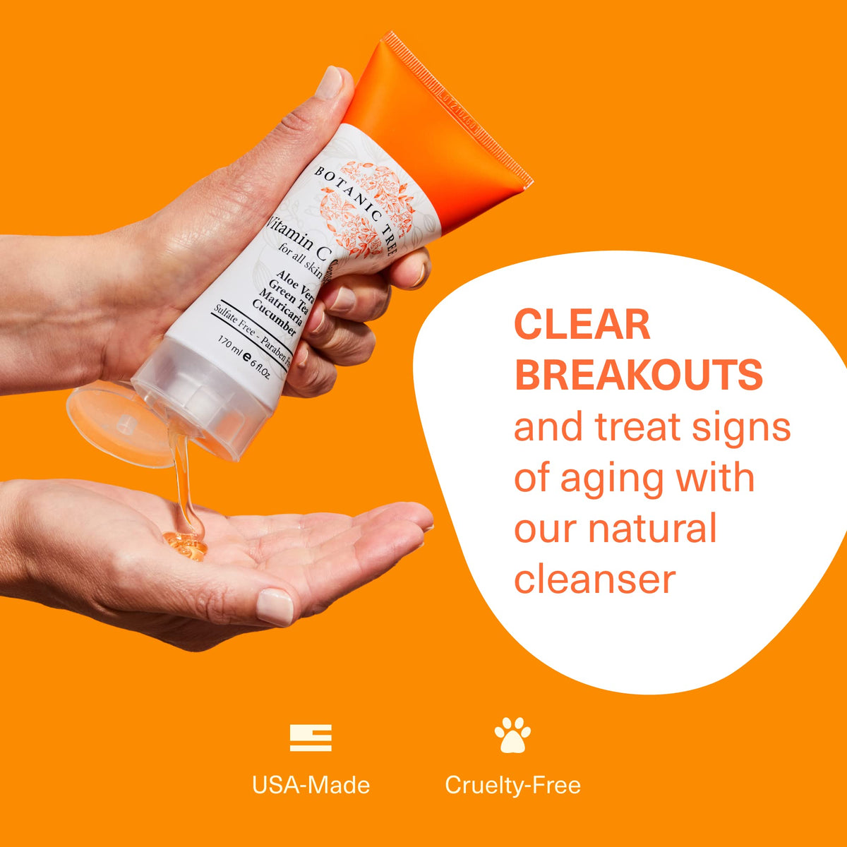 Botanic Tree application with foam on hand demonstrating gentle cleansing