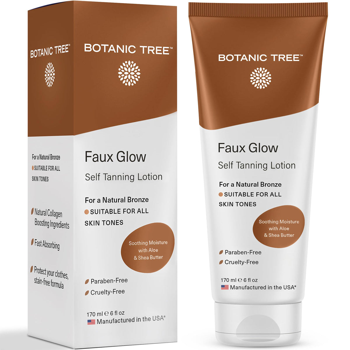 Botanic Tree front packaging showing clean label and benefits for natural tan
