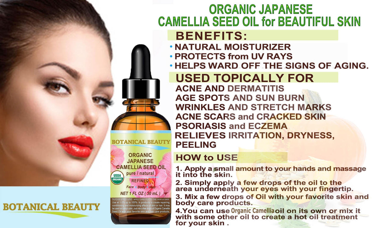 Ingredient label on Botanical Beauty camellia bottle highlighting organic purity