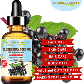 Botanical Beauty label close-up showing 100% unrefined virgin oil details