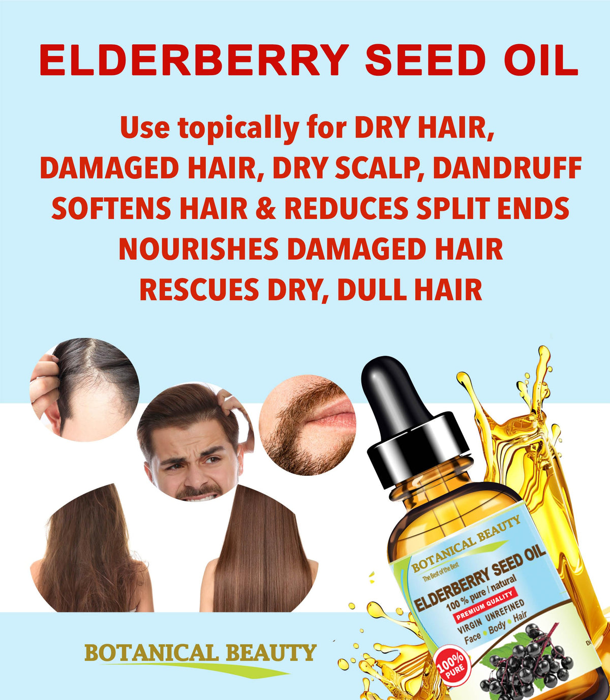 Botanical Beauty elderberry seeds beside bottle to show natural origin