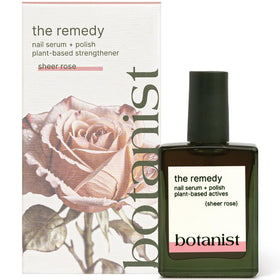 Botanist Nails bottle front view showing rose polish and restorative benefits