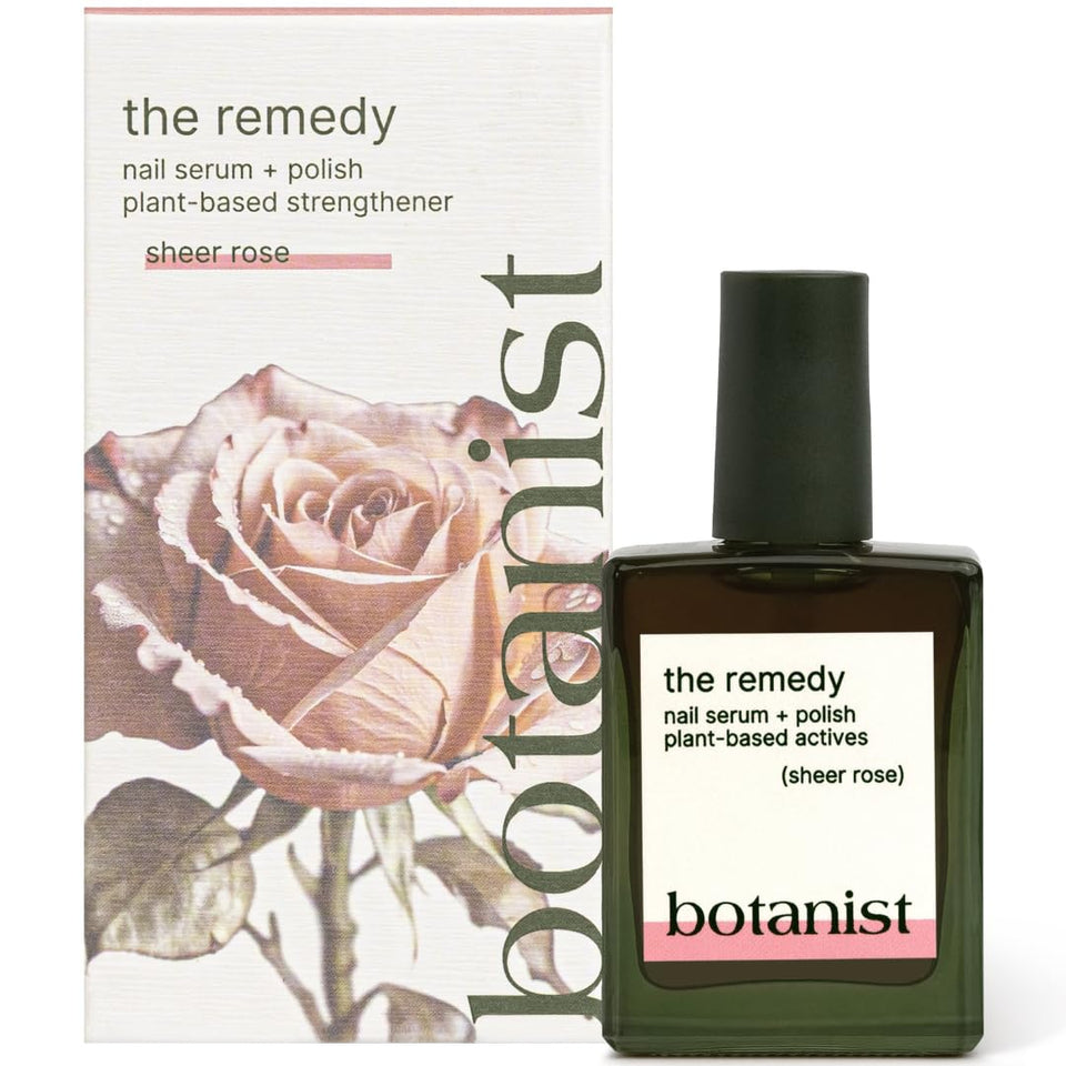 Botanist Nails bottle front view showing rose polish and restorative benefits