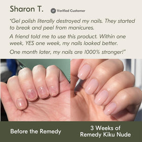 Botanist The Remedy lifestyle hand holding book showing natural-looking strengthened nails