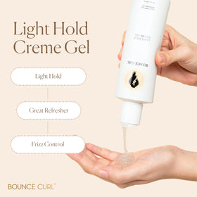 Bounce Curl being applied to damp hair for defined, frizz-controlled styling