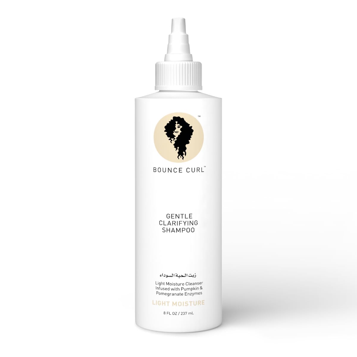 Bounce Curl bottle front view showing clean label and 8 oz size benefit