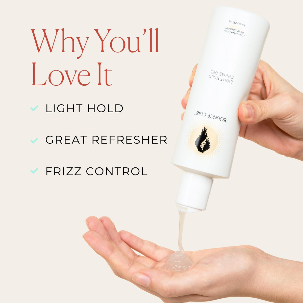 Bounce Curl open tube showing creme-gel texture for easy application