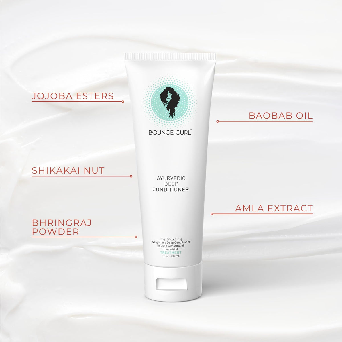 Creamy conditioner texture in hand demonstrating Bounce Curl slip for gentler detangling