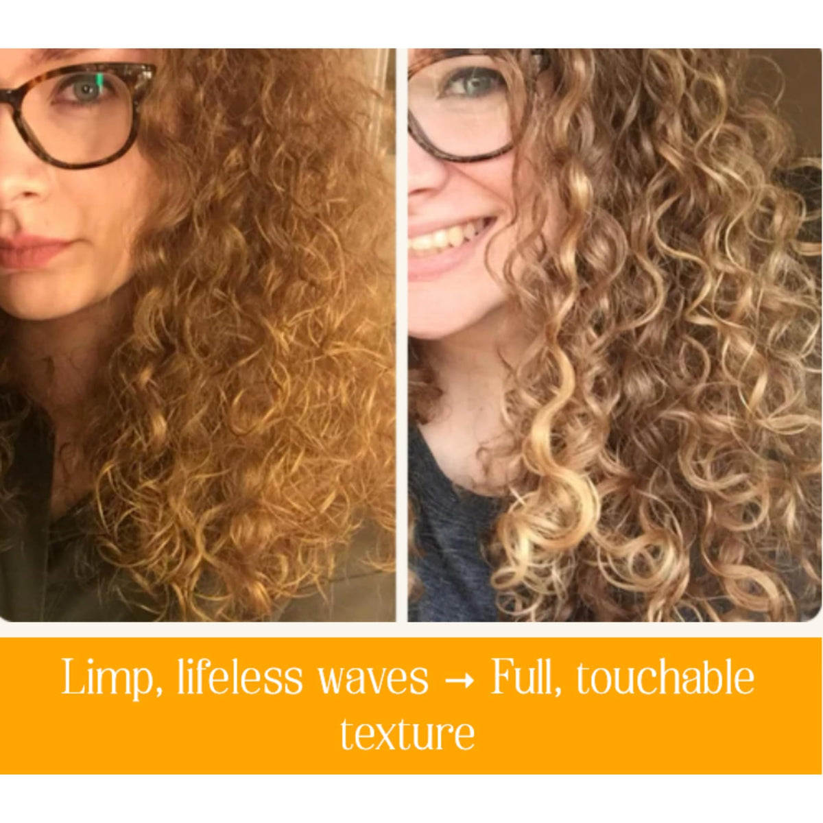 BOUNCE STYLE before and after wavy hair comparison highlighting reduced frizz