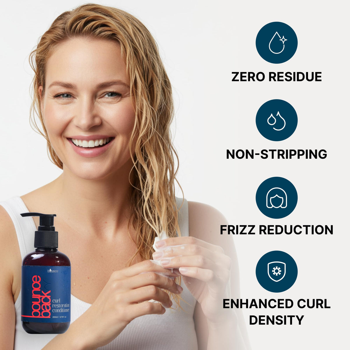 Bounce Style creamy conditioner texture close-up demonstrating rich hydration and spreadability
