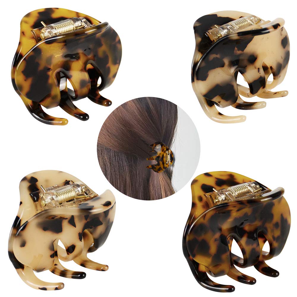BOUNIQ front view of four tortoise shell clips showing pattern and shape for stylish hold