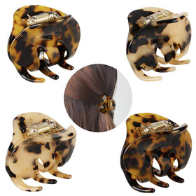 BOUNIQ front view of four tortoise shell clips showing pattern and shape for stylish hold