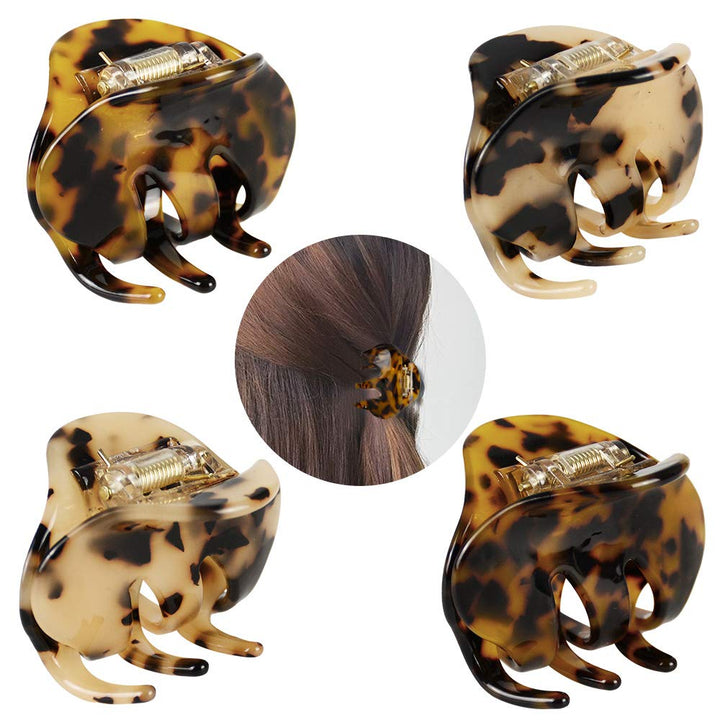 BOUNIQ front view of four tortoise shell clips showing pattern and shape for stylish hold