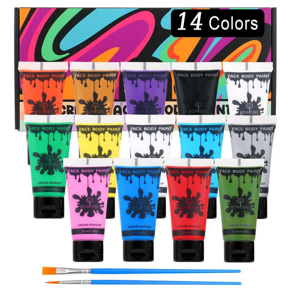 Bowitzki front view of all 14 tubes showing palette variety and portability