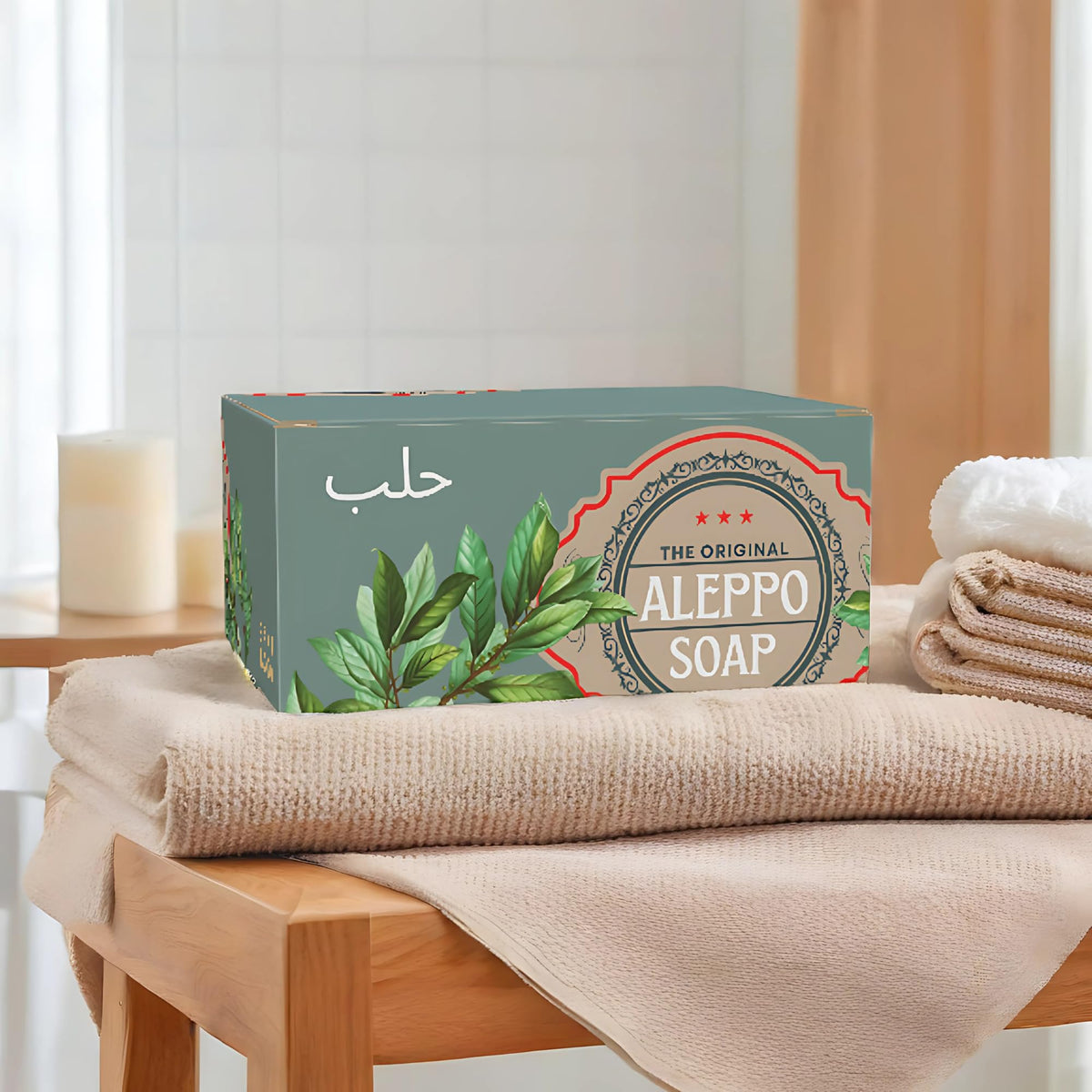 BOX 4 BODY lifestyle on bathroom shelf suggesting natural decor and daily gentle care