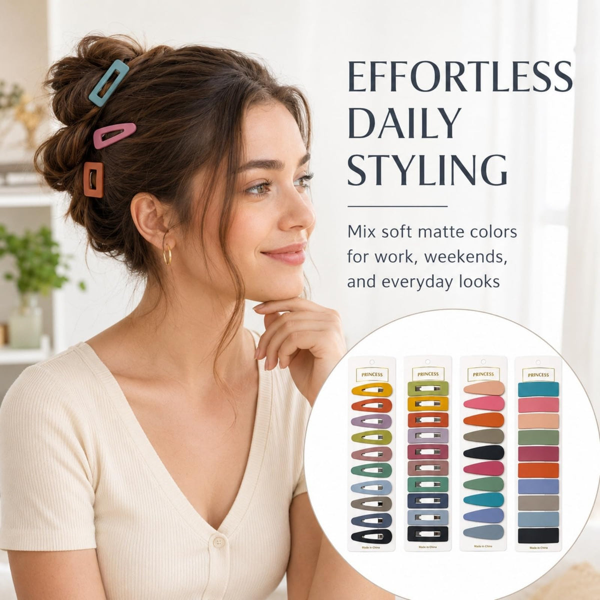 B.PHNE mixed pastel and neutral clips arranged to show style-matching versatility
