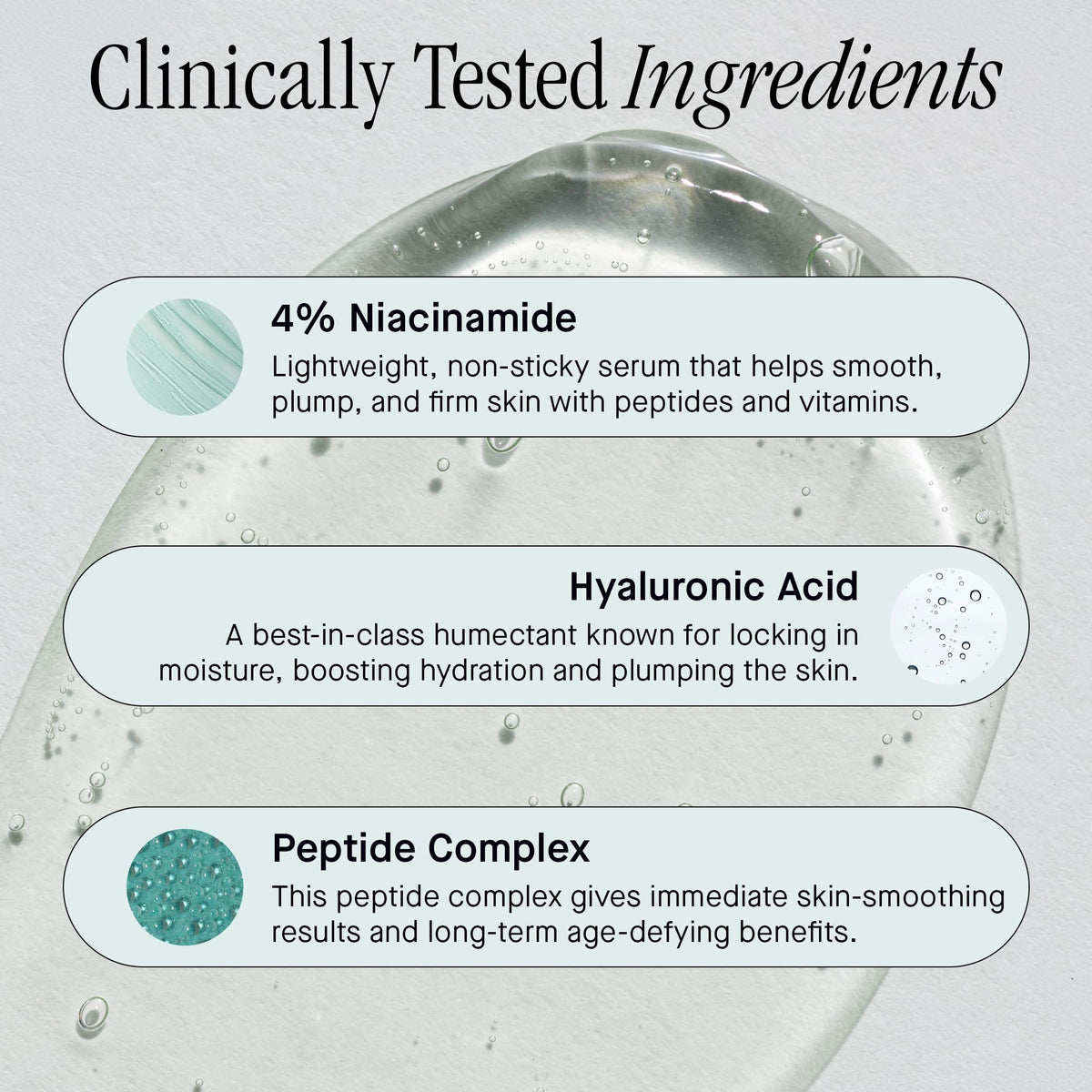 Brandefy ingredient label highlighting niacinamide and hyaluronic acids benefits