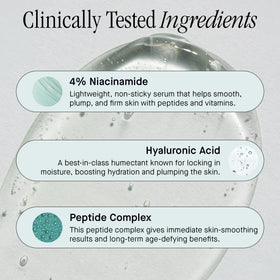 Brandefy ingredient label highlighting niacinamide and hyaluronic acids benefits