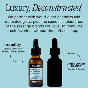 Brandefy ingredients display with ferulic acid and vitamin E highlights