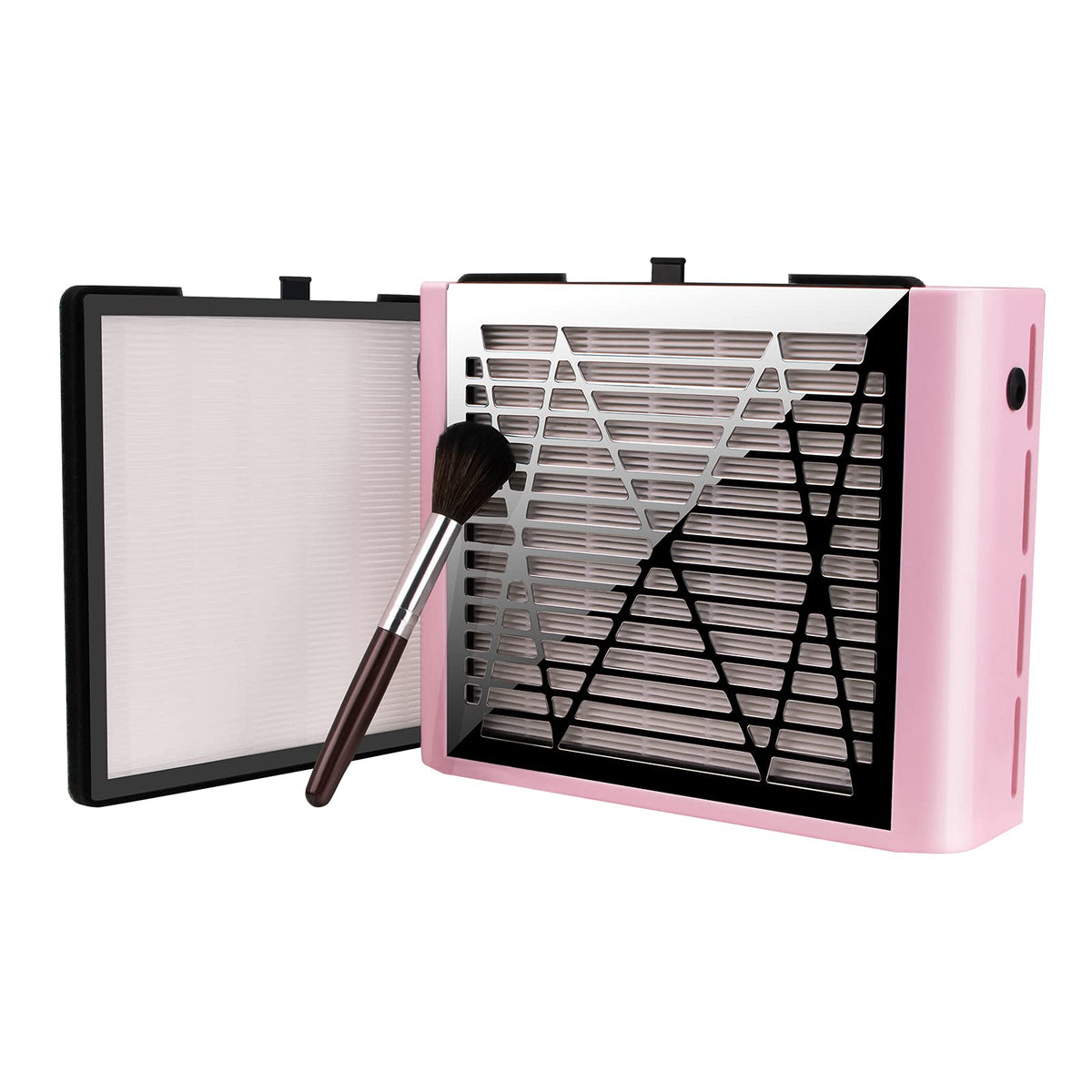 BRANTMAKER front view pink dust collector showing intake grill and stable base for cleaner workspaces