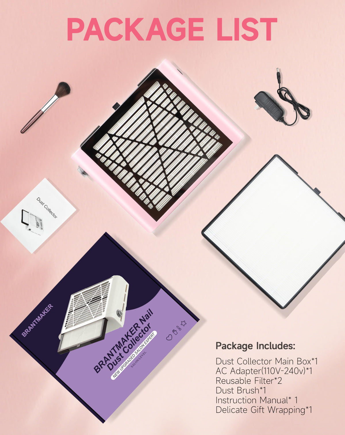 BRANTMAKER next to manicure tools showing compact scale and portability for salon or home use