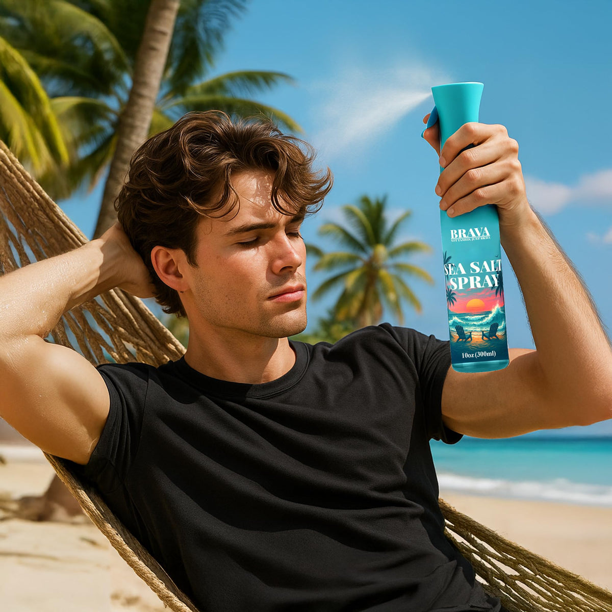 BRAVA NOT TAMED on beach lifestyle model shows casual texture and confidence