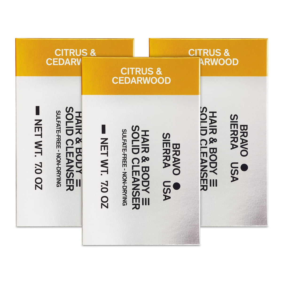 Bravo Sierra front packaging showing citrus cedarwood scent and 3-pack benefit