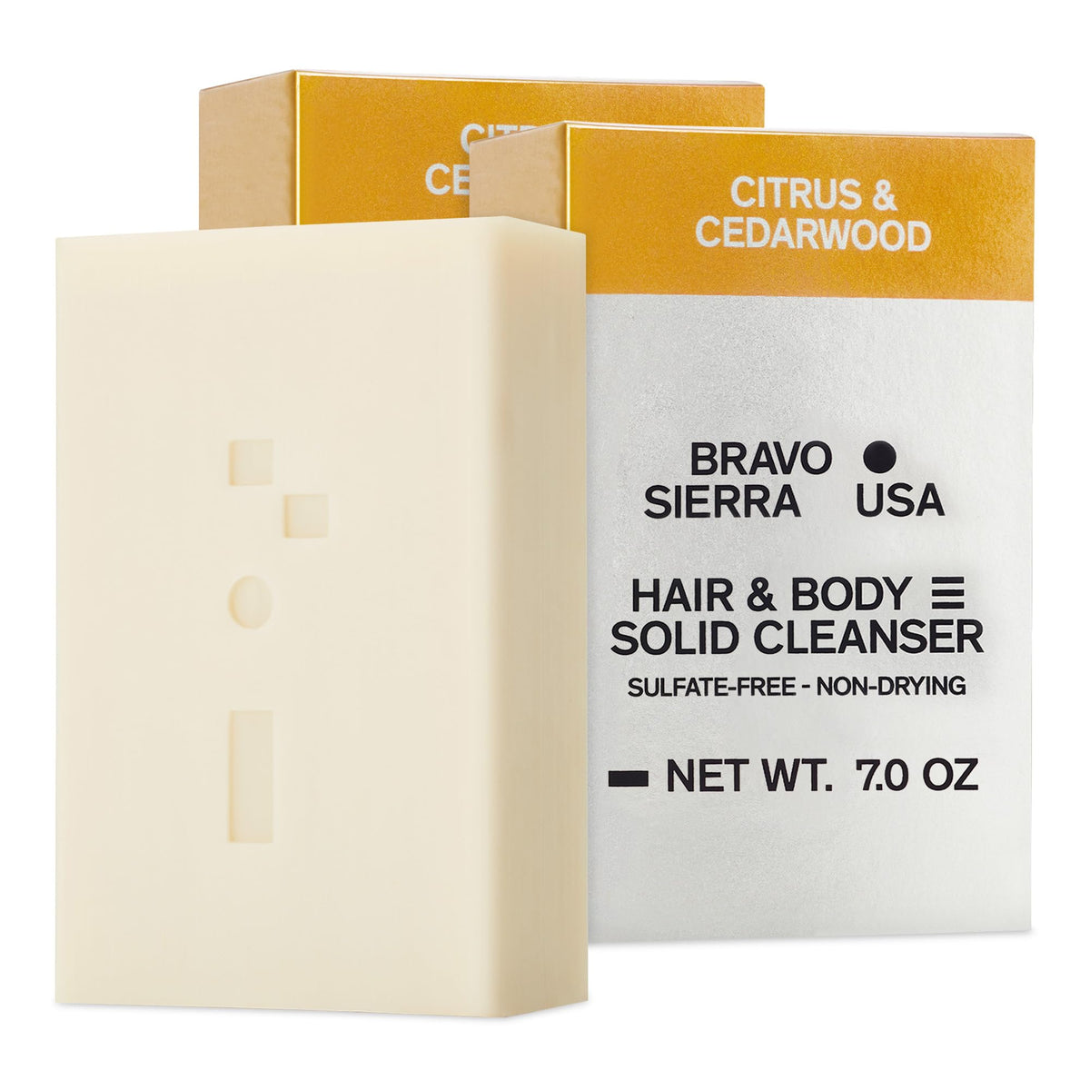 Bravo Sierra front packaging showing citrus cedarwood scent and travel-ready design