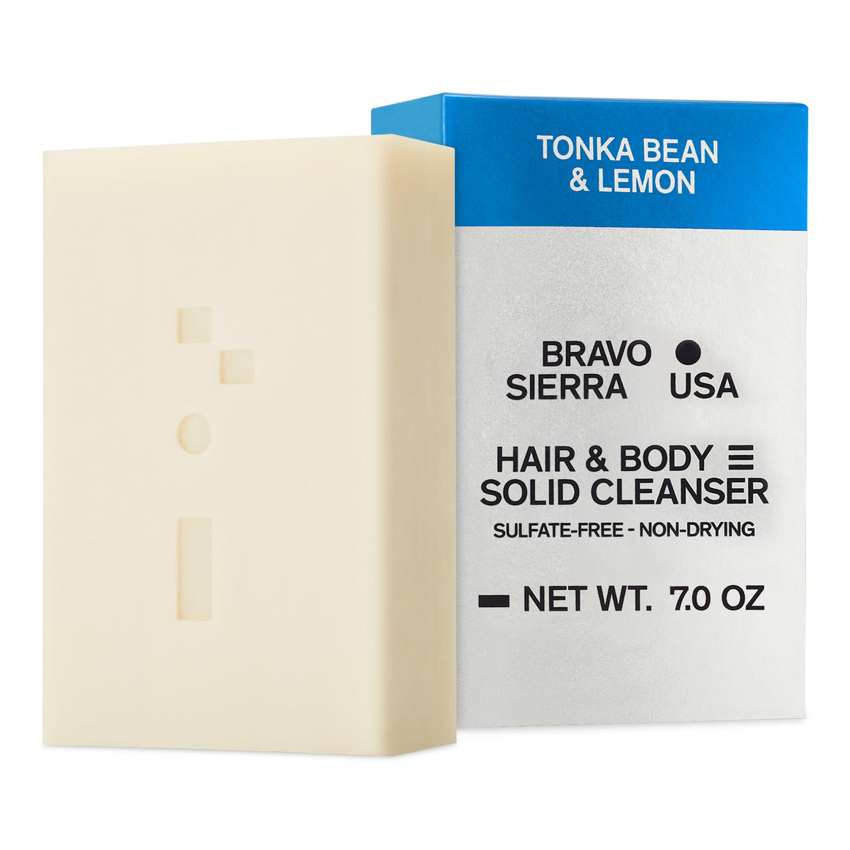 Bravo Sierra front packaging showing tonka bean and lemon scent and travel benefit