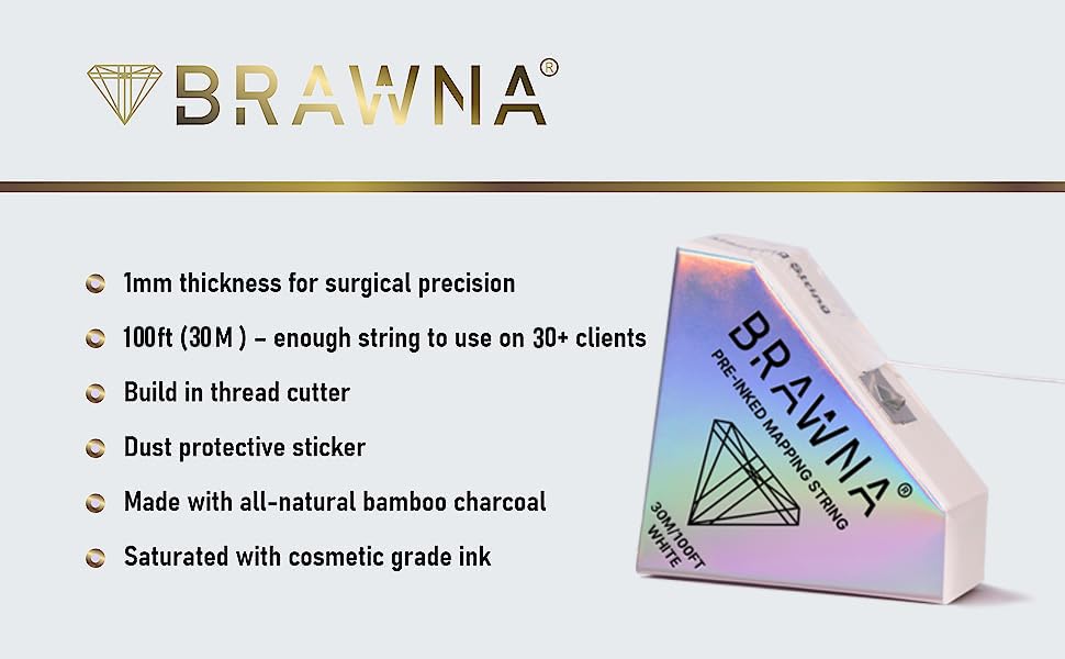 BRAWNA close-up of white pre-inked thread showing fine visible line