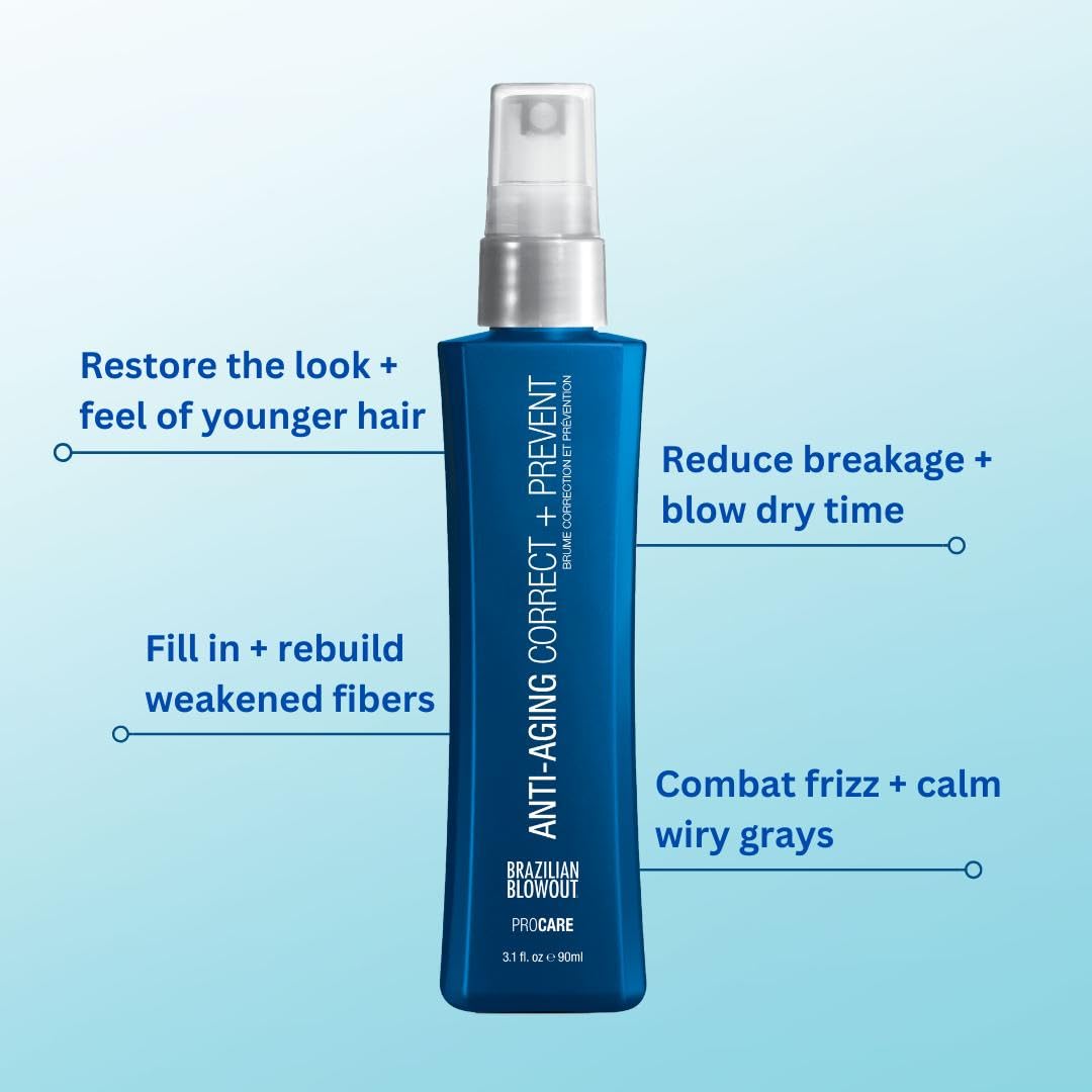 Brazilian Blowout close-up of spray applied to hair showing smoother texture and visible frizz reduction benefit