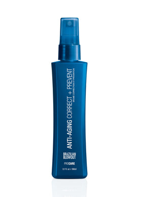 Brazilian Blowout front packaging of Anti-Aging Correct + Prevent Spray showing label and size for easy identification