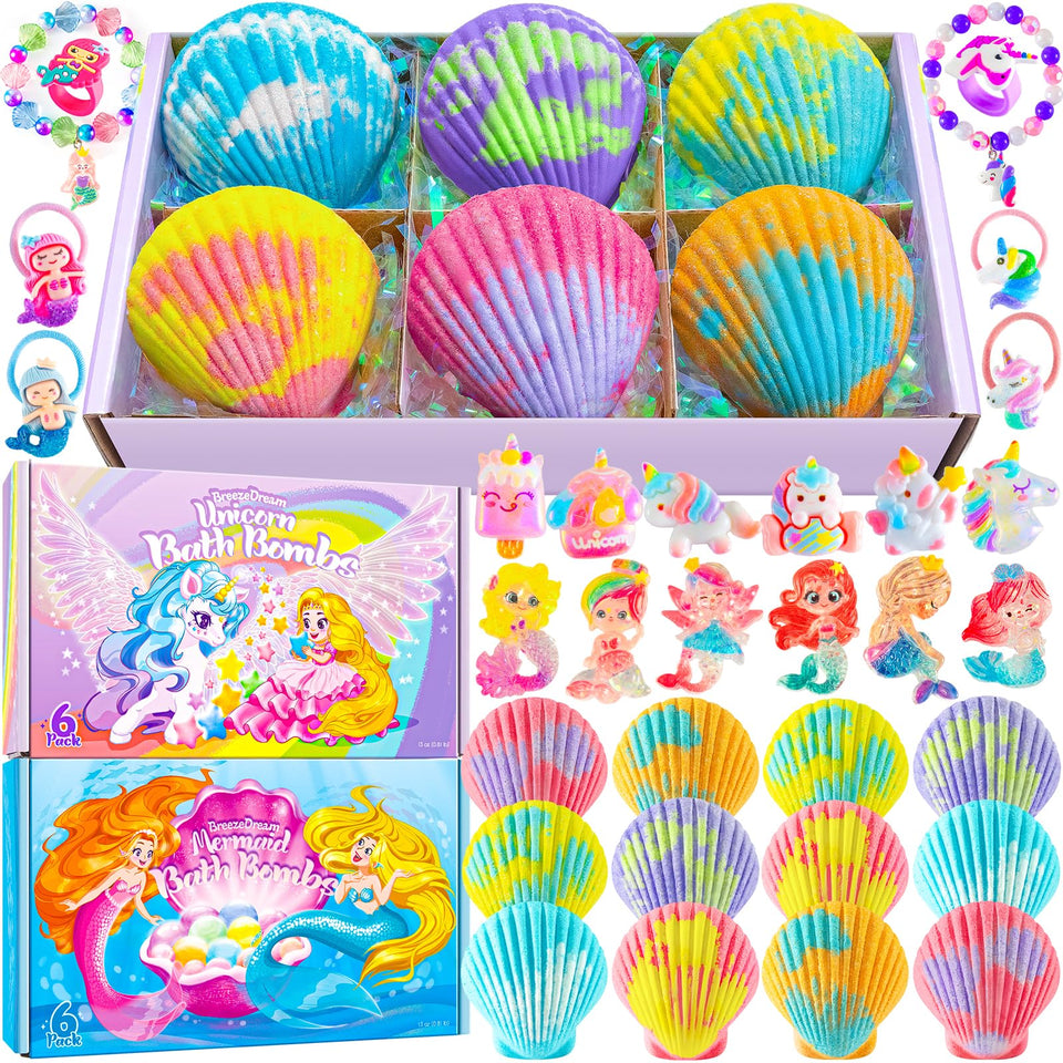 BreezeDream front packaging showing mermaid and unicorn gift boxes and benefits