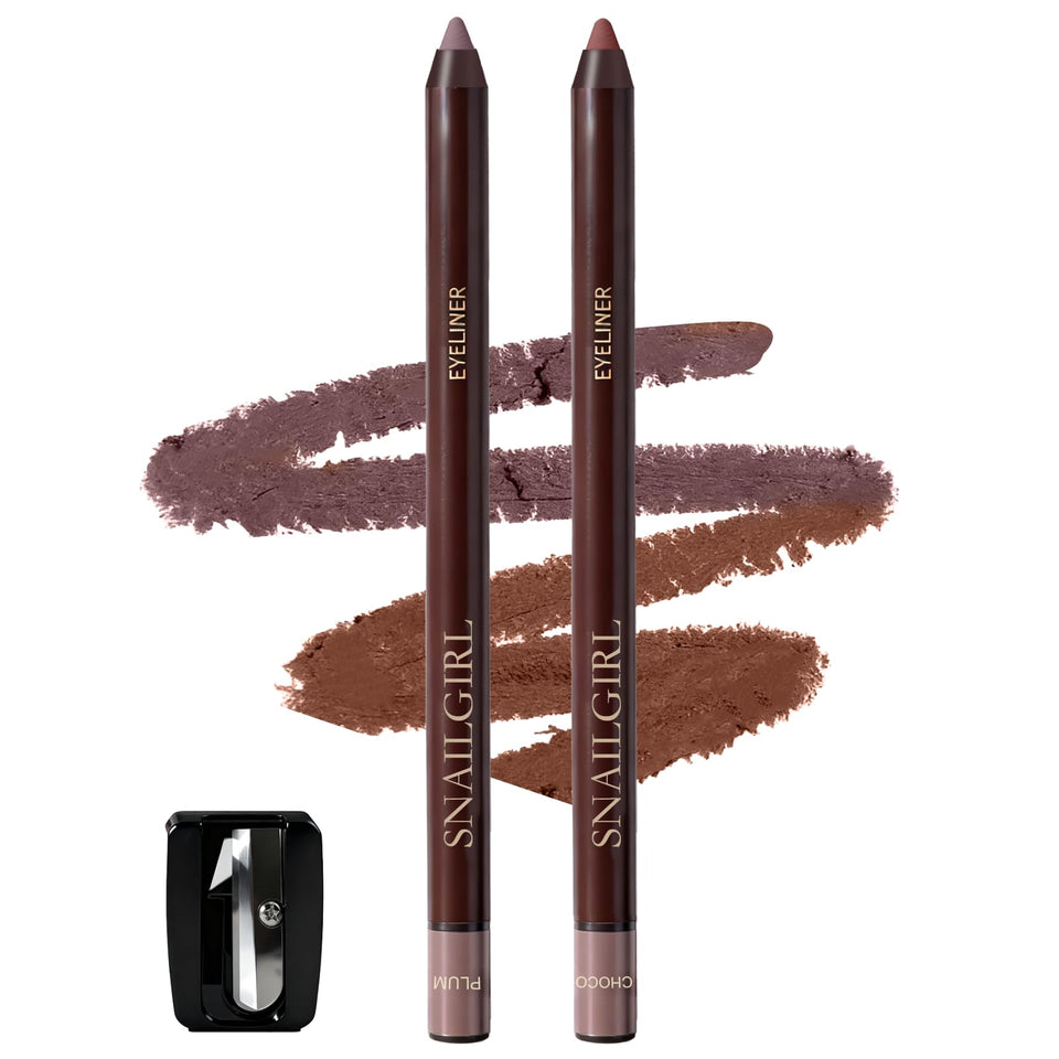 Brenqe front packaging of plum and chocolate eyeliner set showing duo convenience