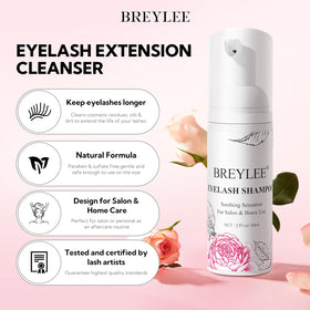 BREYLEE 60ml lash shampoo bottle close-up highlighting gentle formula