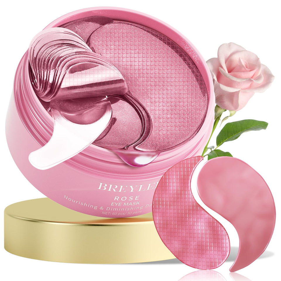 BREYLEE front packaging showing 60 rose eye patches for quick hydration