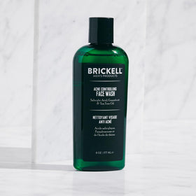 Brickell men's acne face wash rich foam texture highlighting gentle cleanse