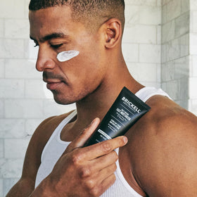 Brickell application on male skin demonstrating non-greasy finish benefit
