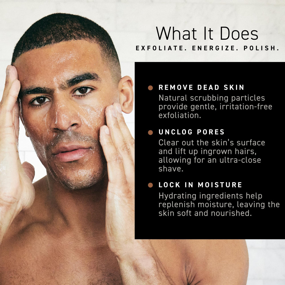 Brickell Men's Products being massaged onto damp face demonstrating improved shave prep