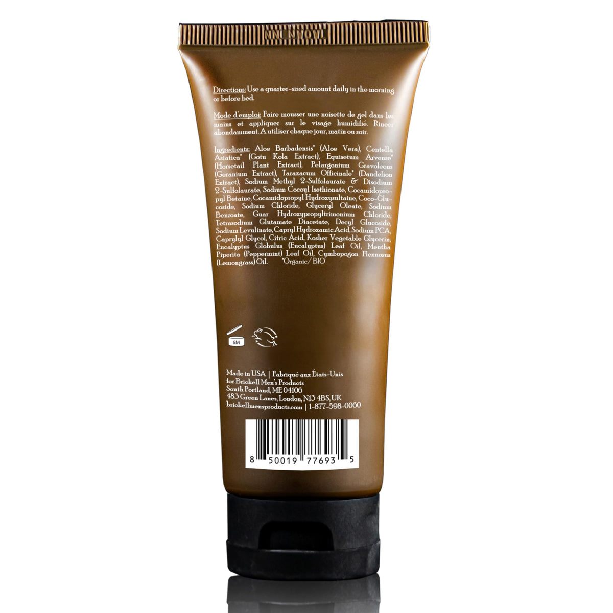 Brickell on bathroom shelf styled in routine scene showing daily grooming confidence