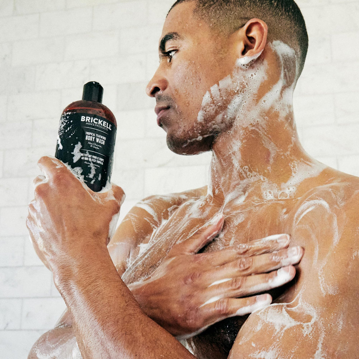Brickell creamy lather texture closeup demonstrating rich foaming action