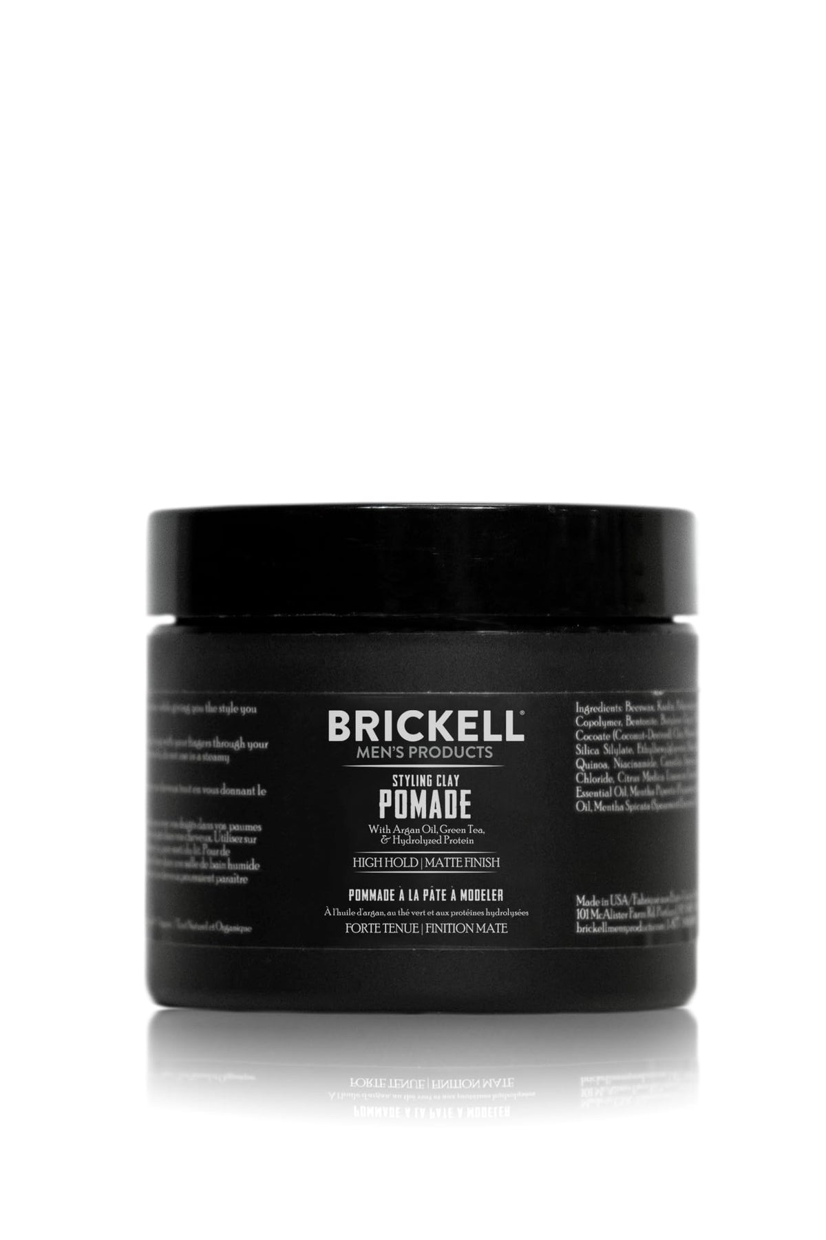 Brickell Men's Products jar front view showing label and matte packaging, clear branding benefit