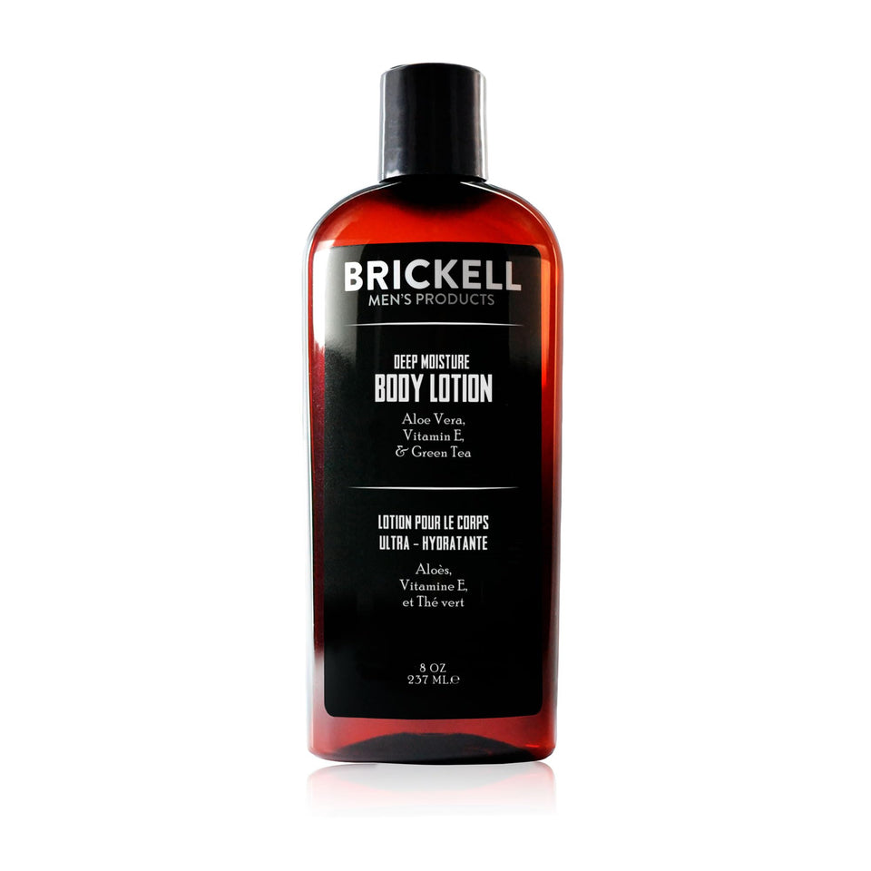 Brickell Men's Products front packaging showing 8 oz bottle and label benefit